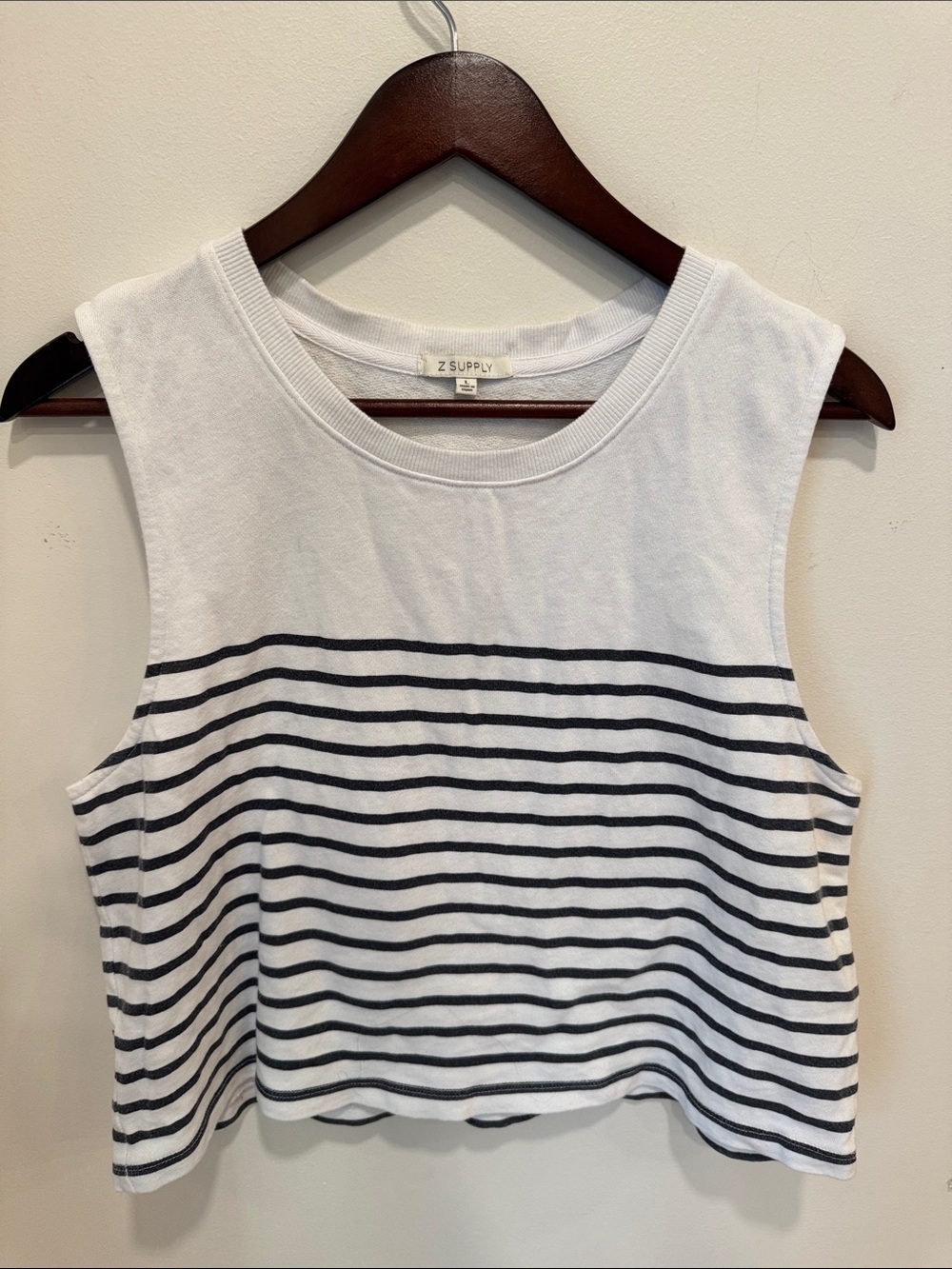 Z Supply White Cropped Tank with Black Stripes Large